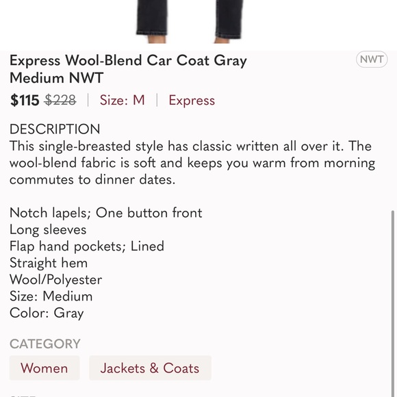 Express Wool-Blend Car Coat in Gray - Picture 7 of 9